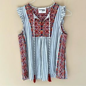 Savanna Jane Multicolor  Bohemian Embroidered Cotton Top S